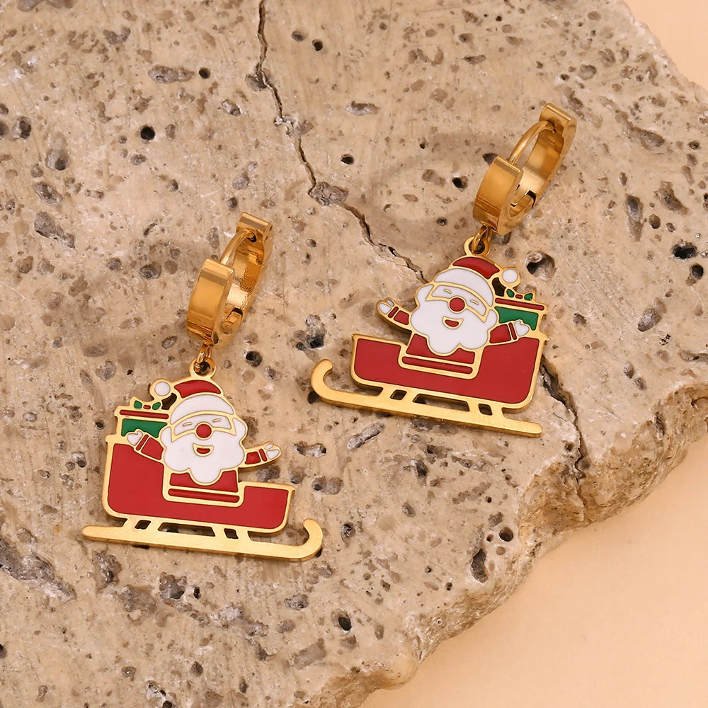 Santa Claus Sleigh Christmas Earrings