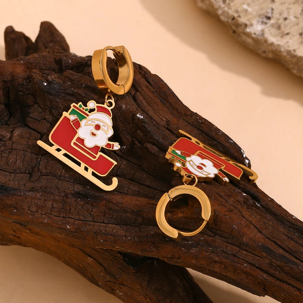 Santa Claus Sleigh Christmas Earrings