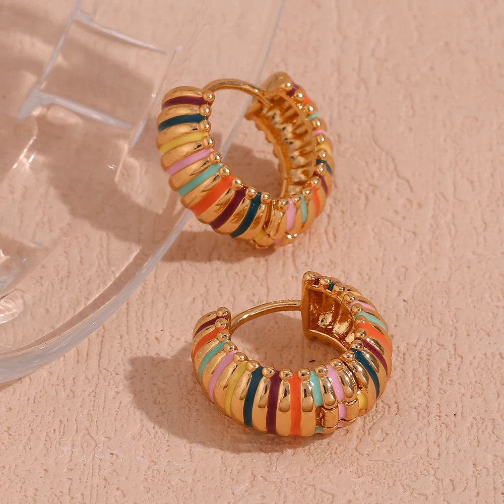 Colorful Enamel Textured Hoop Earrings