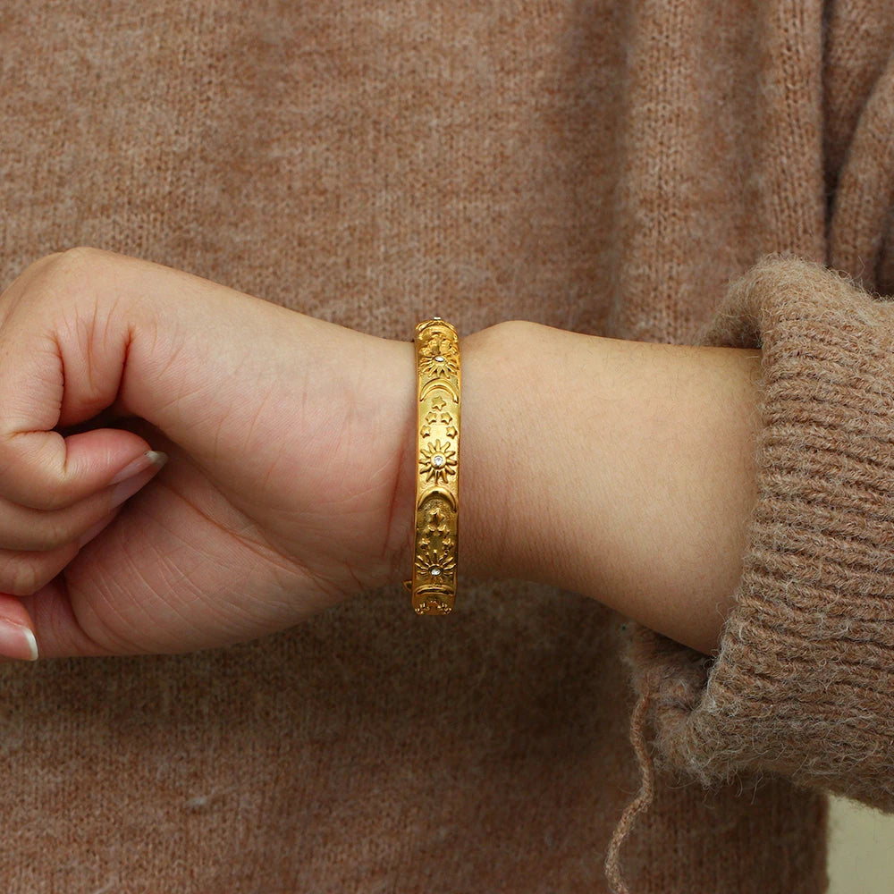 Sun Moon Star Cuff Bangle Bracelet