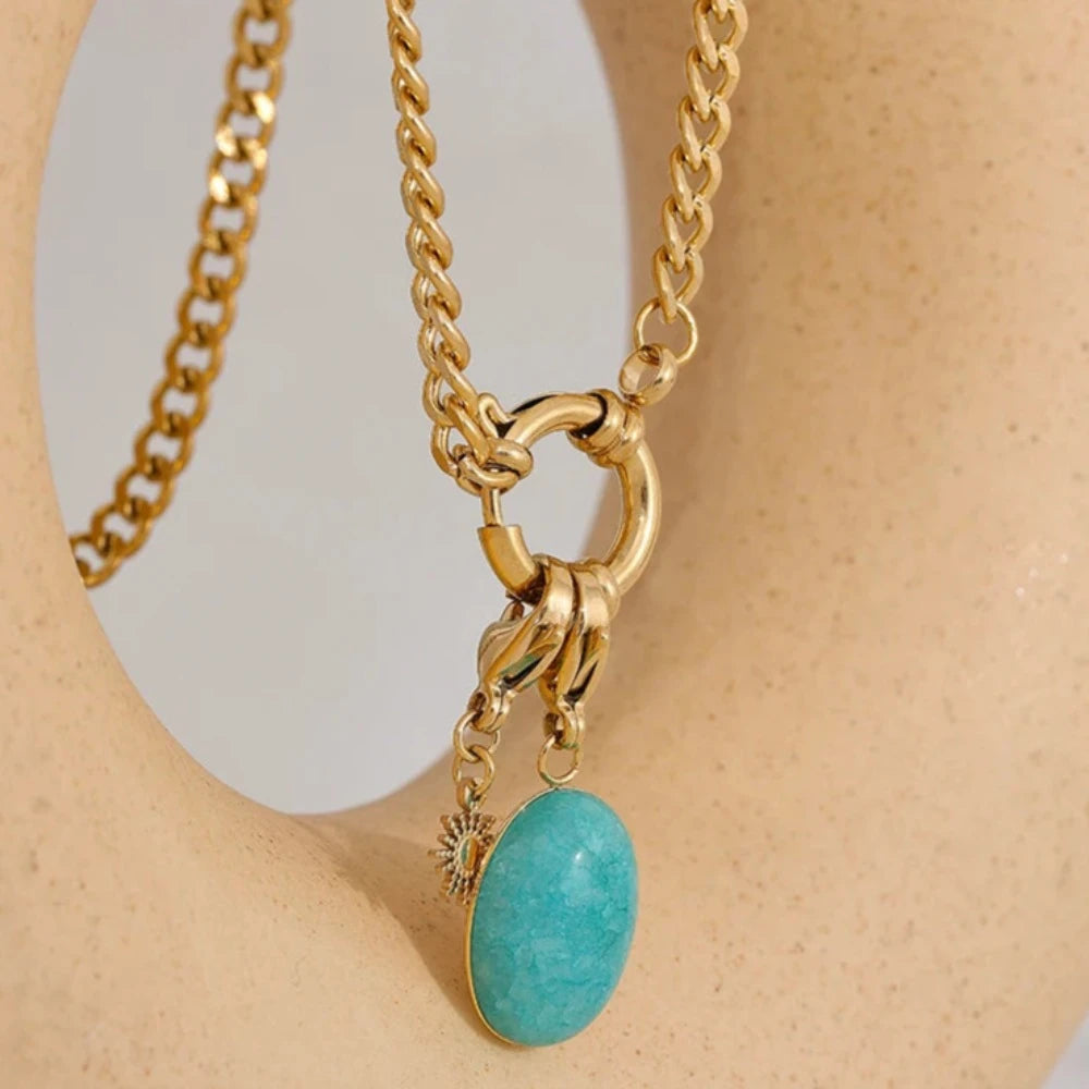 Blue Natural Stone Chain Necklace