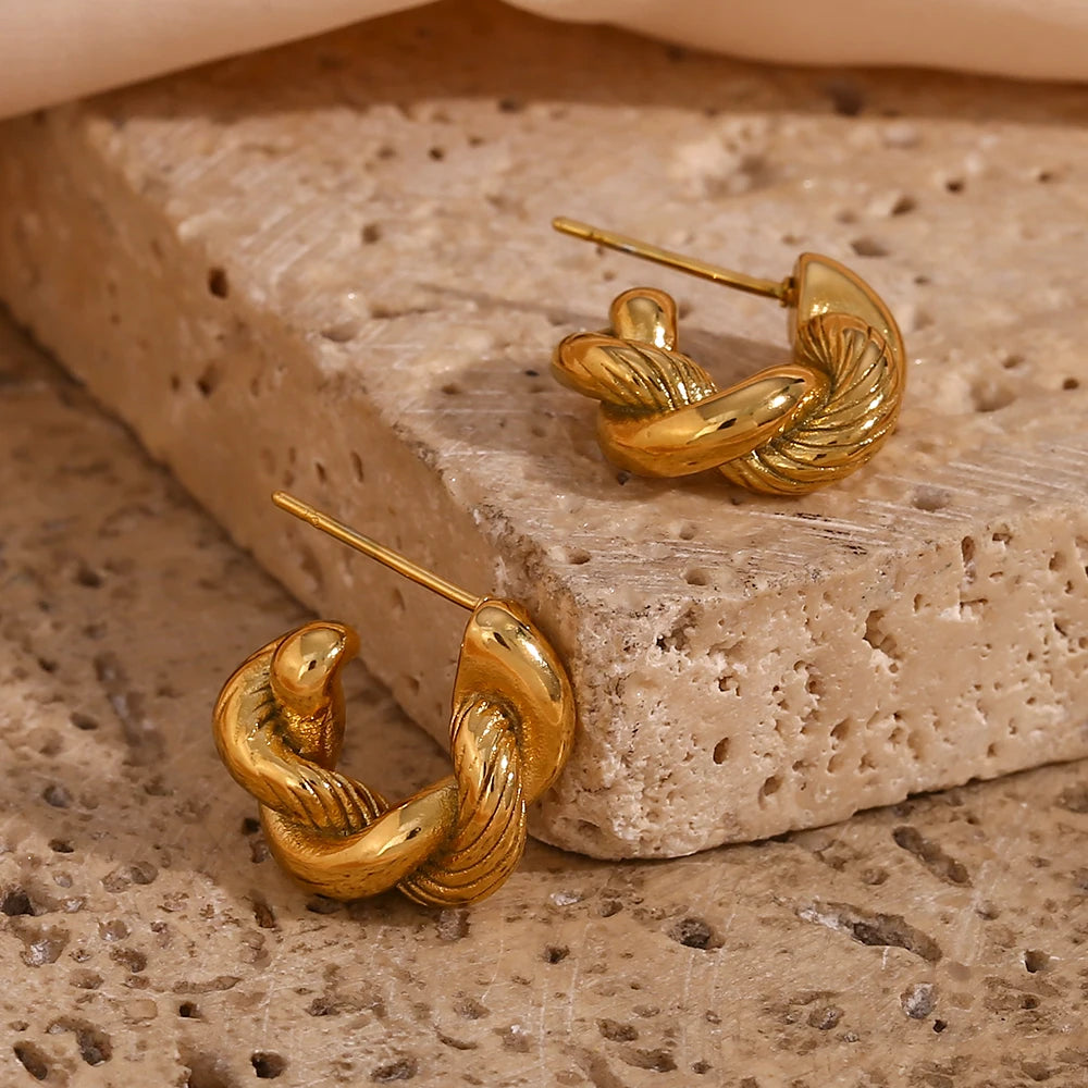 Twisted Hoop Earrings Gold