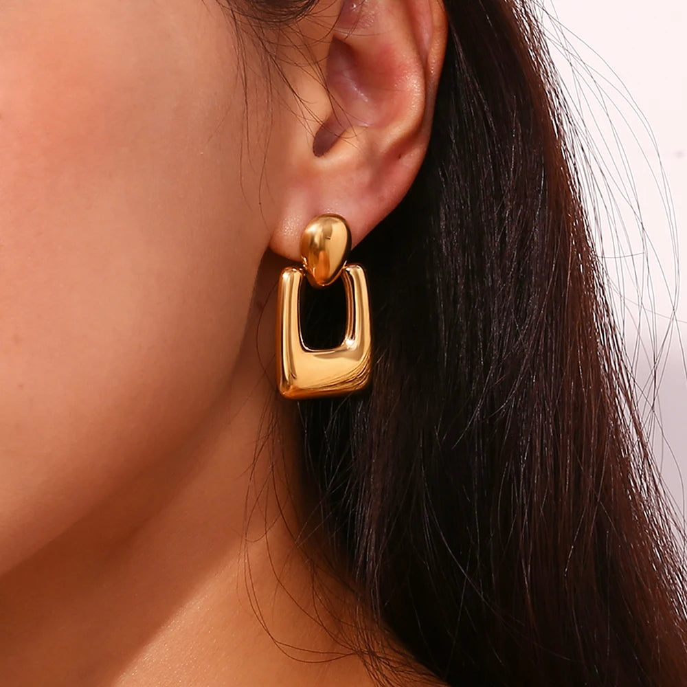 Hollow Rectangular Drop Earrings