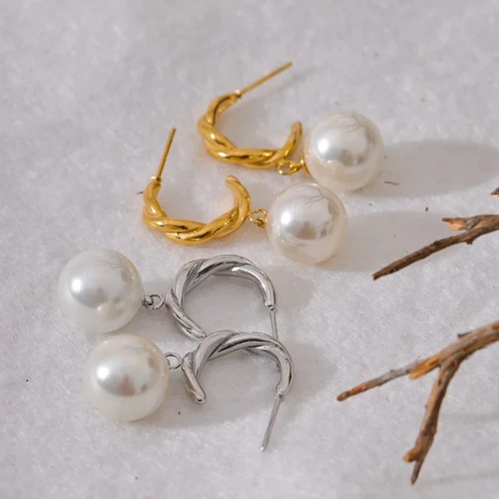 Pearl Drop Twisted Earrings