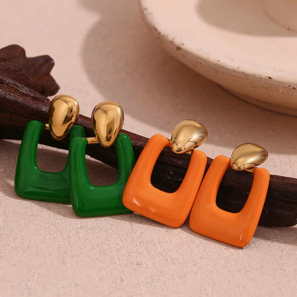 Colorful Hollow Rectangular Drop Earrings