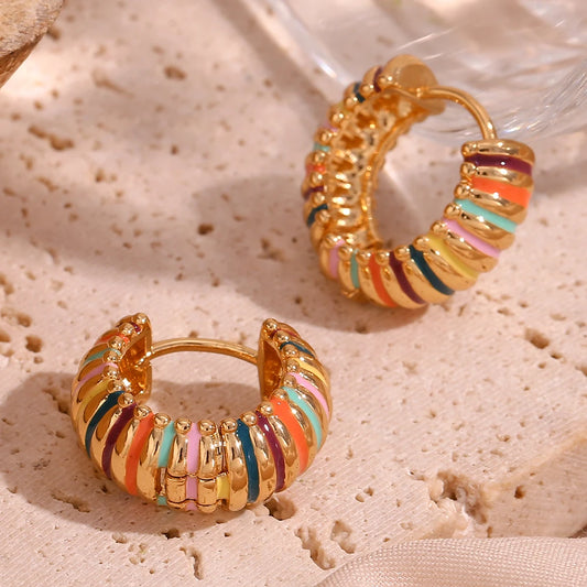 Colorful Enamel Textured Hoop Earrings