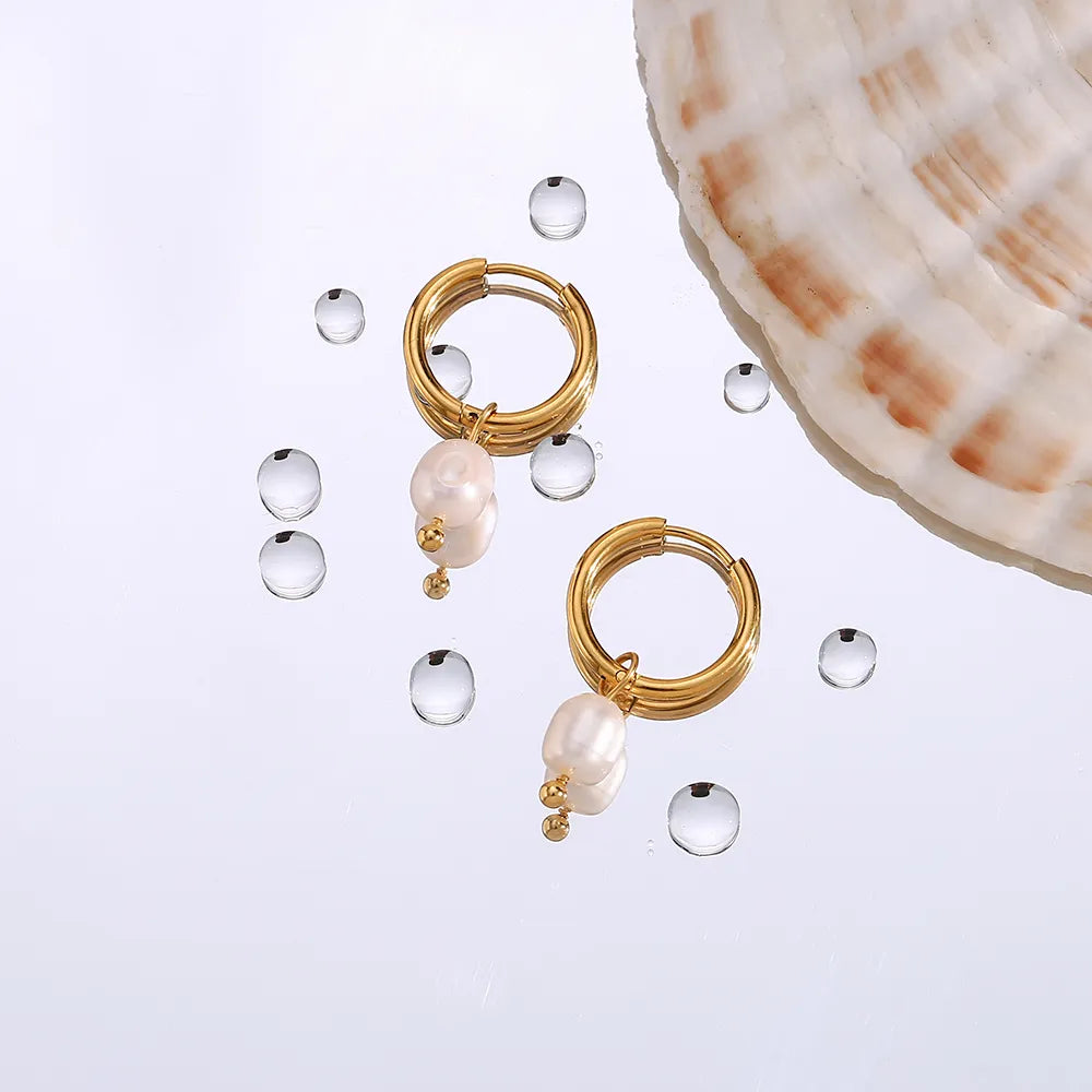 Round Hoop Freshwater Pearl Earrings