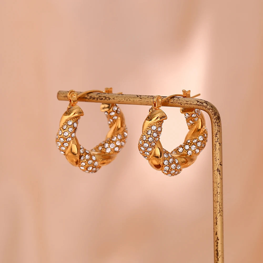 Crystal Twisted Hoop Earrings