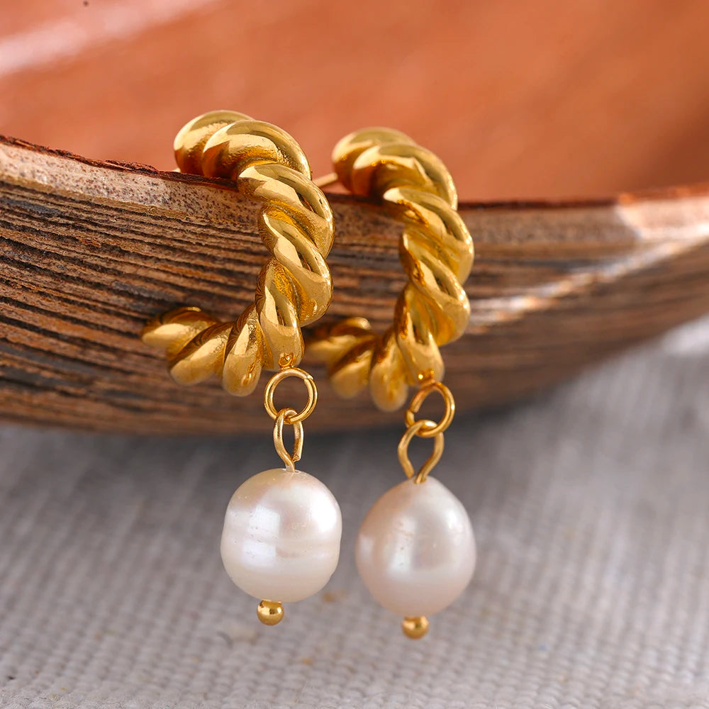 Natural Pearl Twisted Drop Earrings