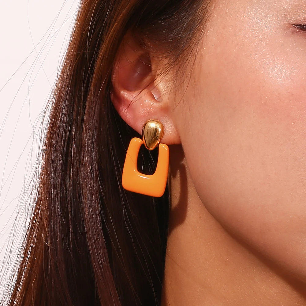 Colorful Hollow Rectangular Drop Earrings