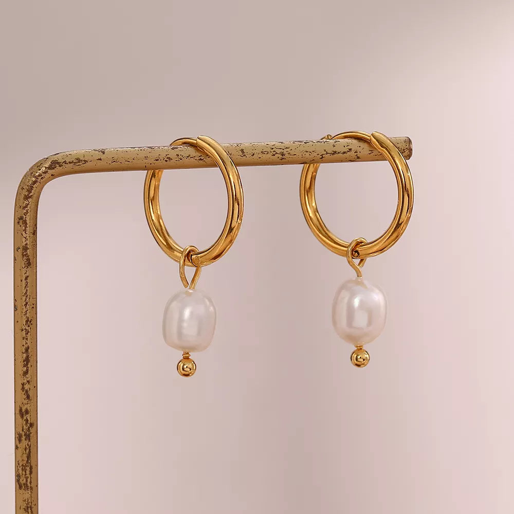 Round Hoop Freshwater Pearl Earrings