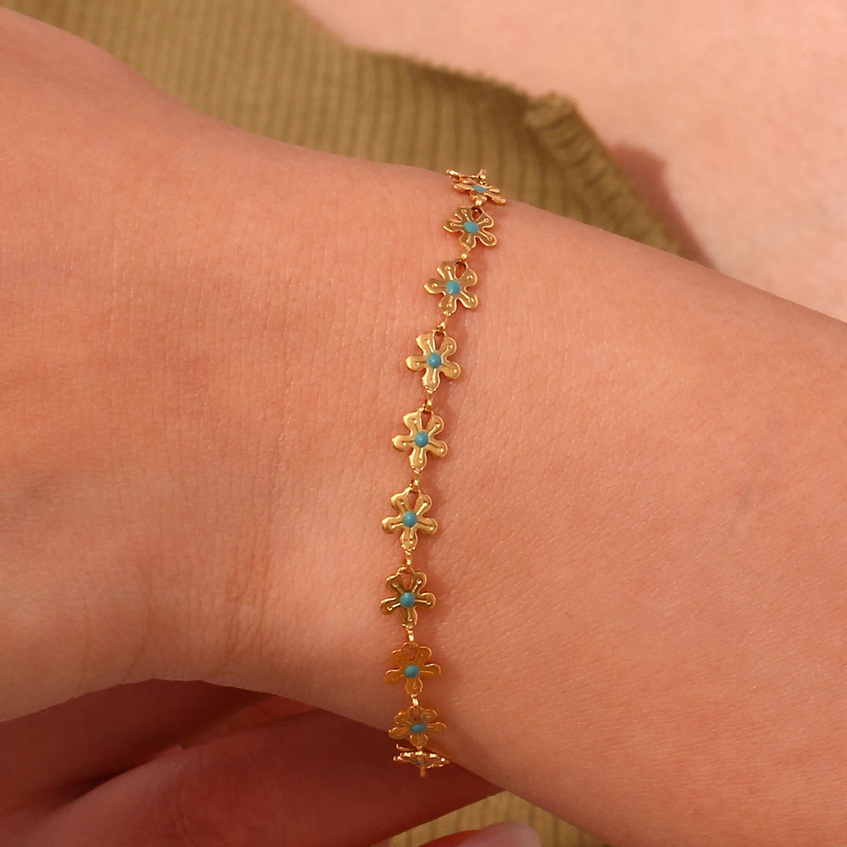 Blue Flower Chain Bracelet