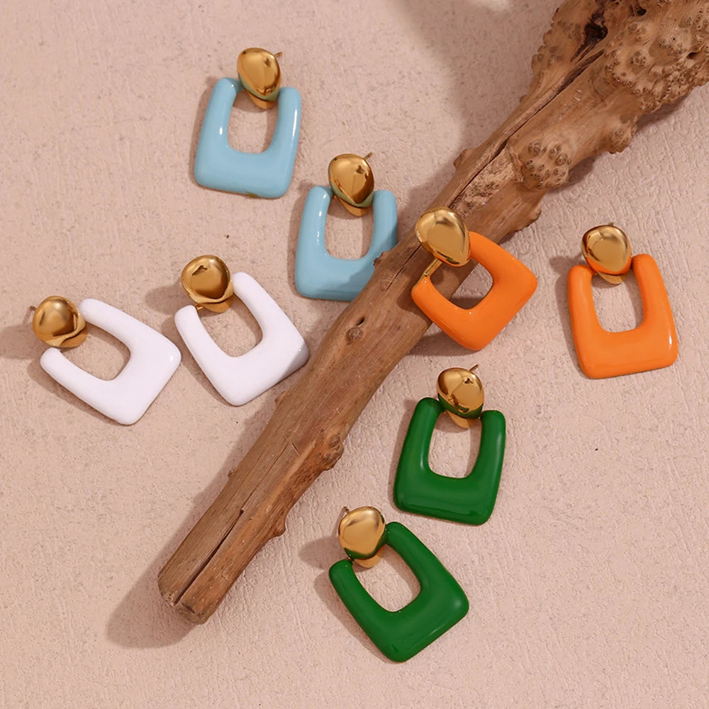 Colorful Hollow Rectangular Drop Earrings