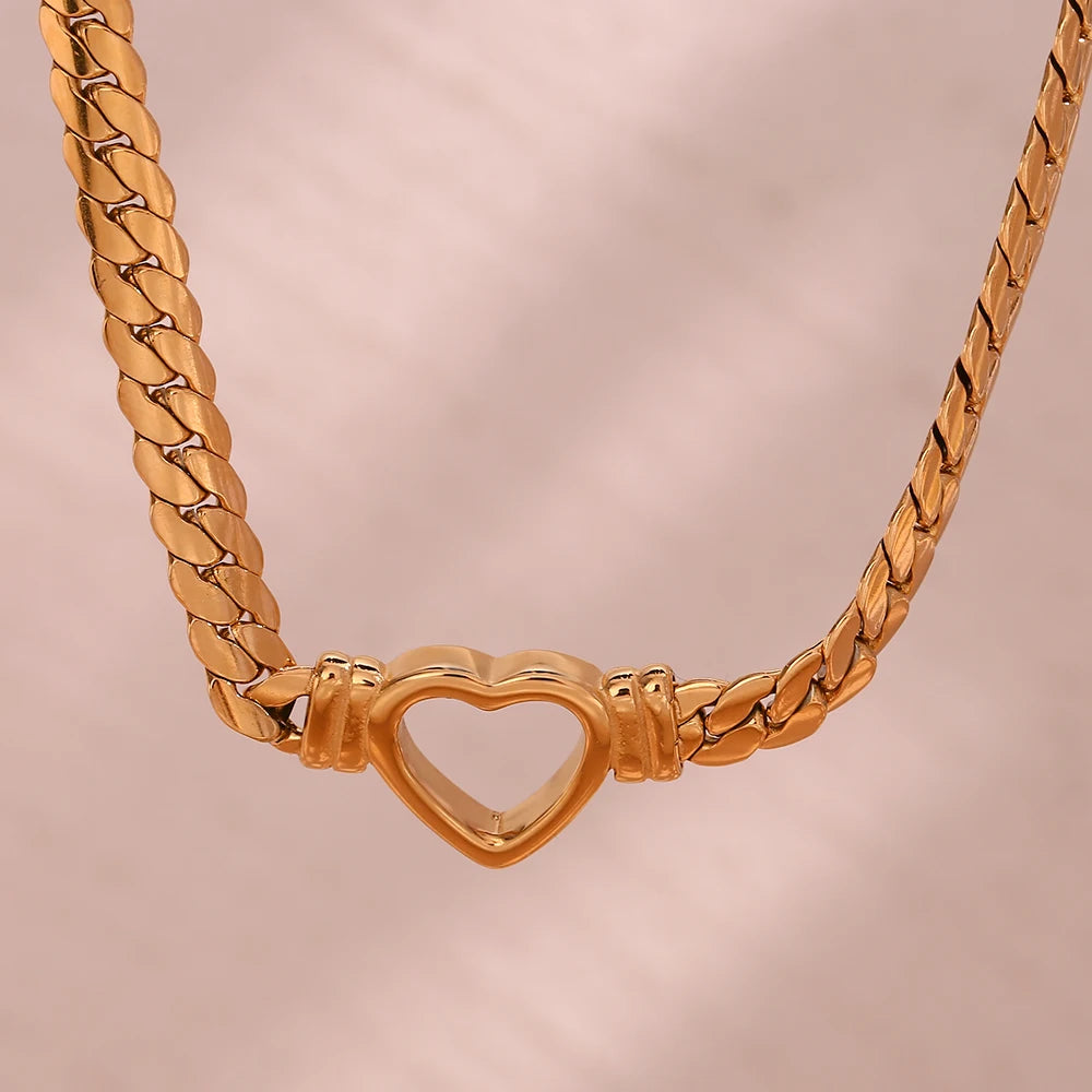 Hollow Heart Pendant Chain Necklace