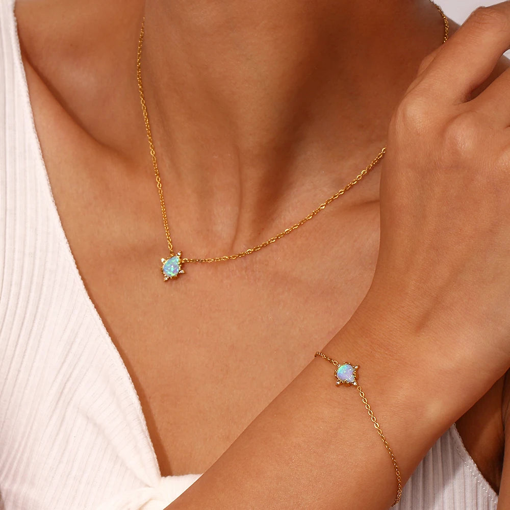 Waterdrop Blue Opal Stone Necklace