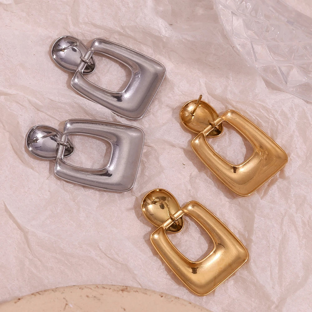 Hollow Rectangular Drop Earrings