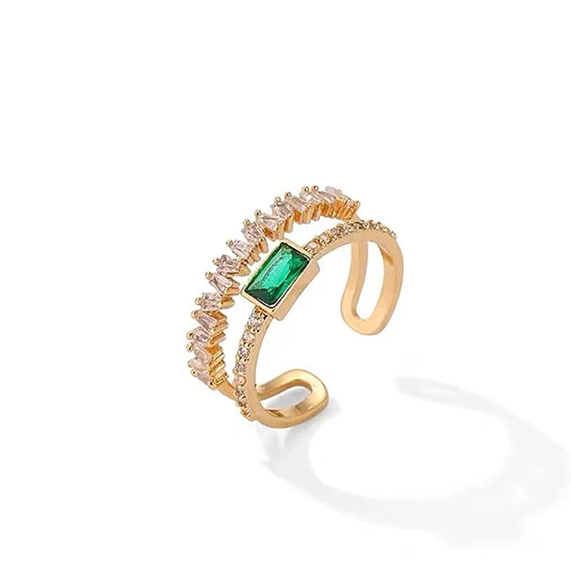 Green Crystal Double Adjustable Ring