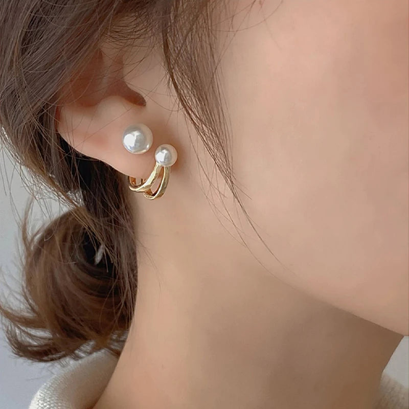 Double Pearl Stud Earrings