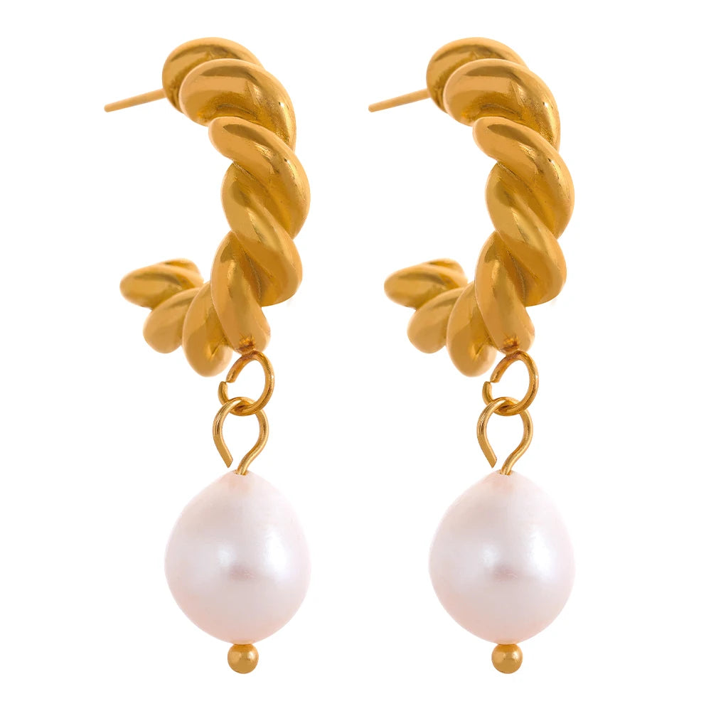 Natural Pearl Twisted Drop Earrings