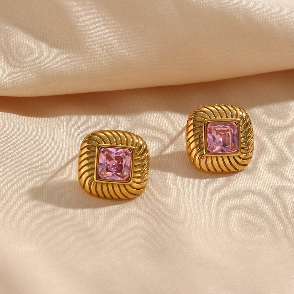 Square Texture Zircon Stone Earrings