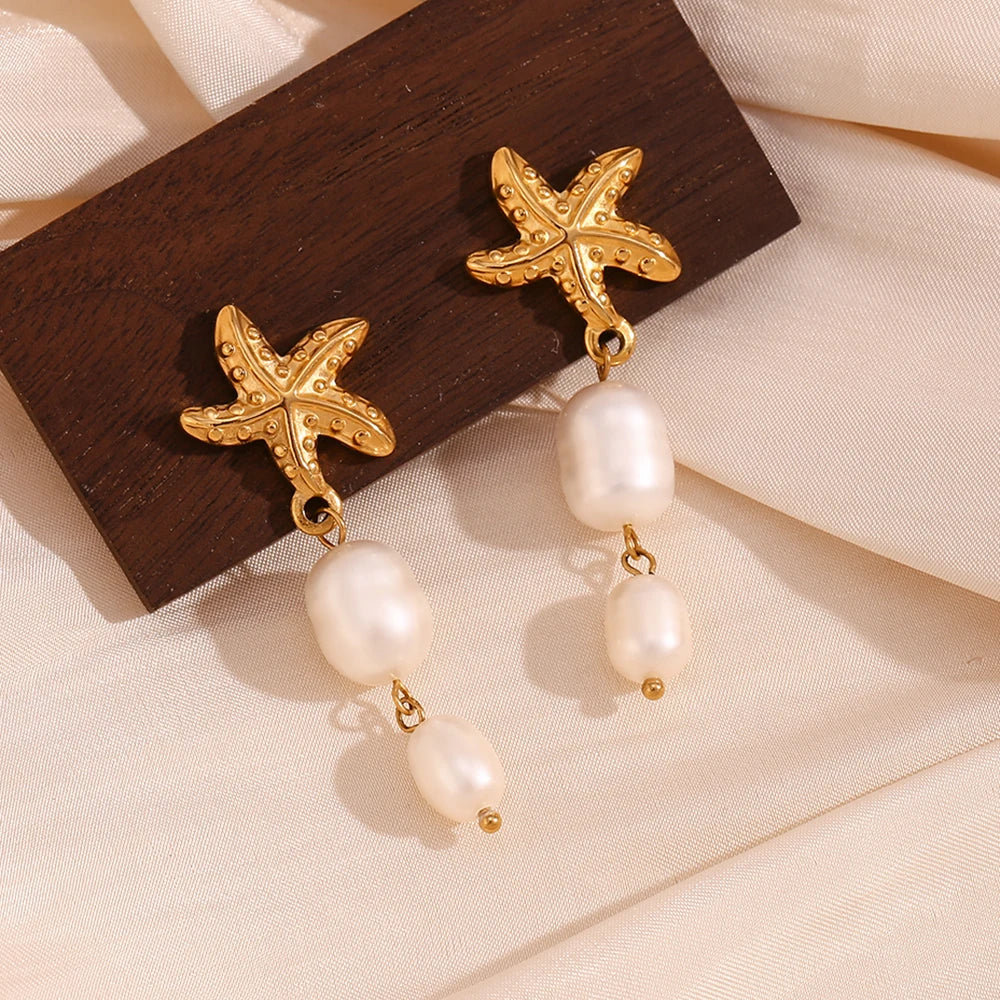 Starfish Pearl Pendant Earrings