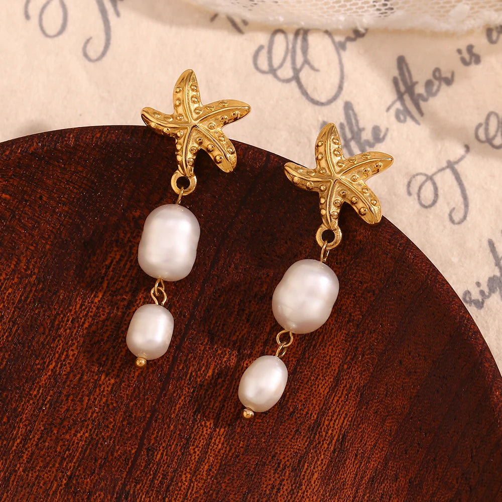 Starfish Pearl Pendant Earrings