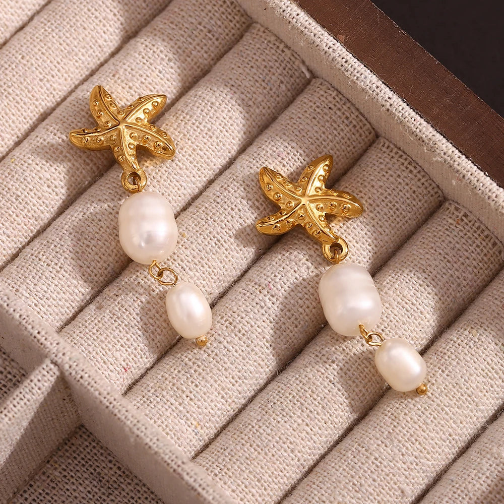 Starfish Pearl Pendant Earrings