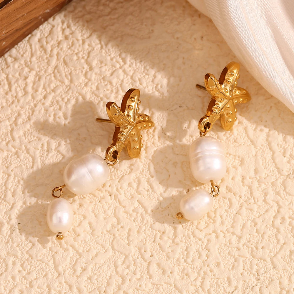 Starfish Pearl Pendant Earrings