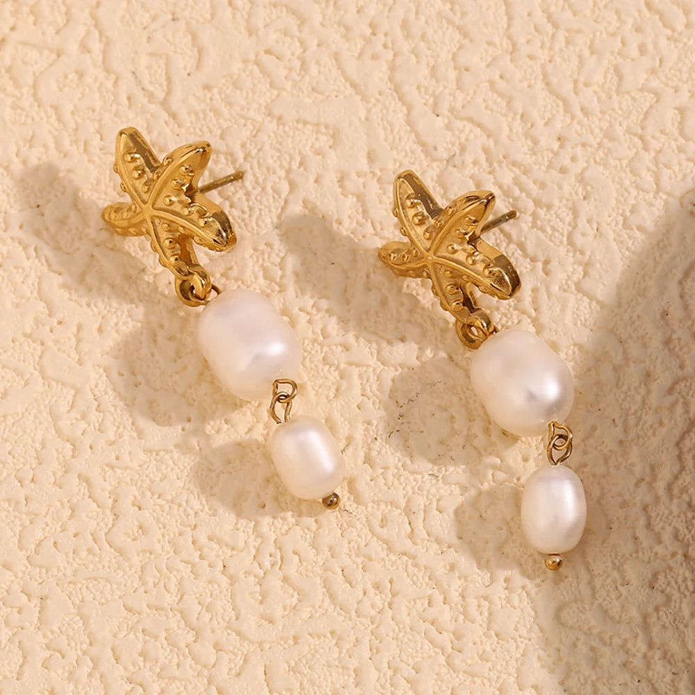 Starfish Pearl Pendant Earrings