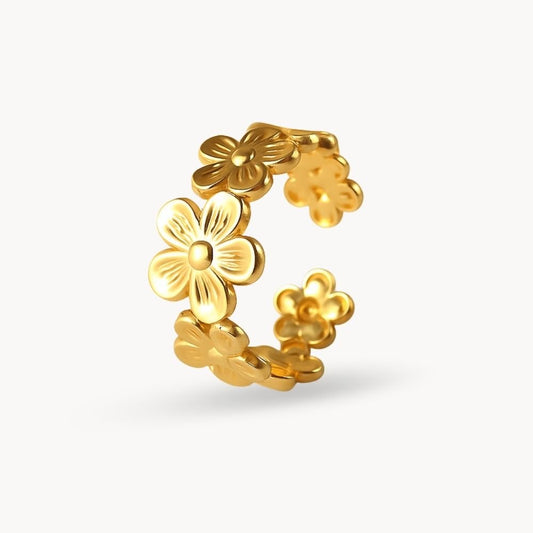 Adjustable Gold Flowers Ring - Zafinne Jewelry