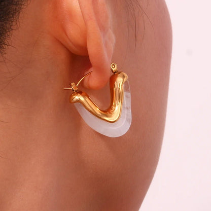 Amber V Shape Hoop Earring - Zafinne Jewelry