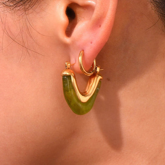 Amber V Shape Hoop Earring - Zafinne Jewelry