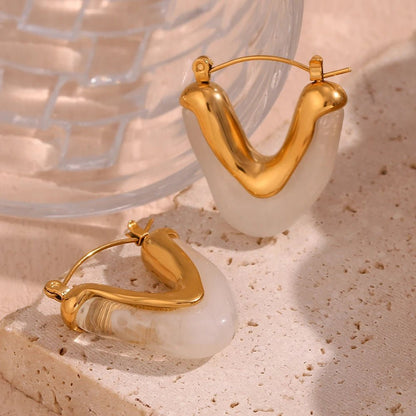 Amber V Shape Hoop Earring - Zafinne Jewelry