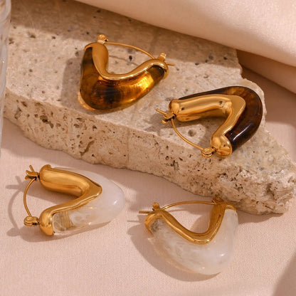 Amber V Shape Hoop Earring - Zafinne Jewelry