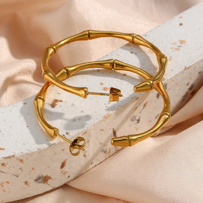 Bamboo Hoop Earrings - Zafinne Jewelry
