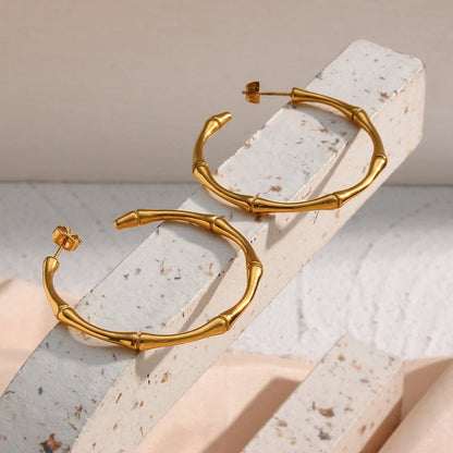Bamboo Hoop Earrings - Zafinne Jewelry