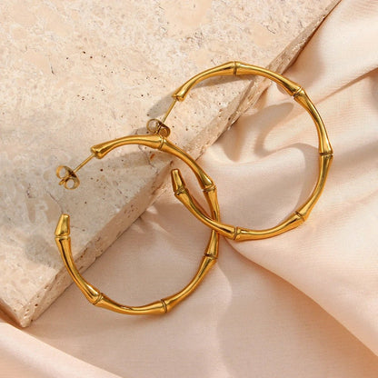 Bamboo Hoop Earrings - Zafinne Jewelry