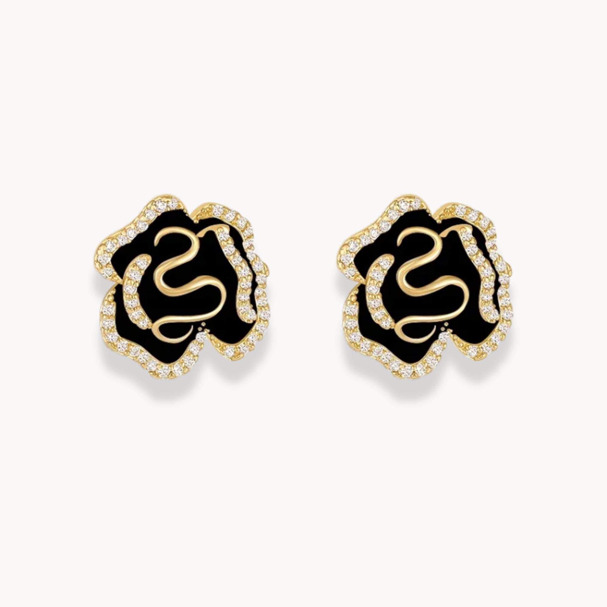 Black Camellia Flower Earrings - Zafinne Jewelry