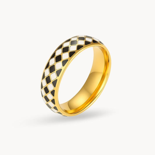 Black White Enamel Ring - Zafinne Jewelry