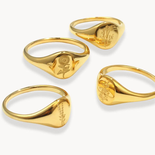 Botanical Gold Signet Ring - Zafinne Jewelry