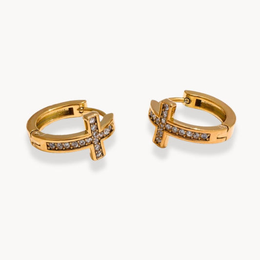 Celeste Cross Hoop Earrings - Zafinne Jewelry