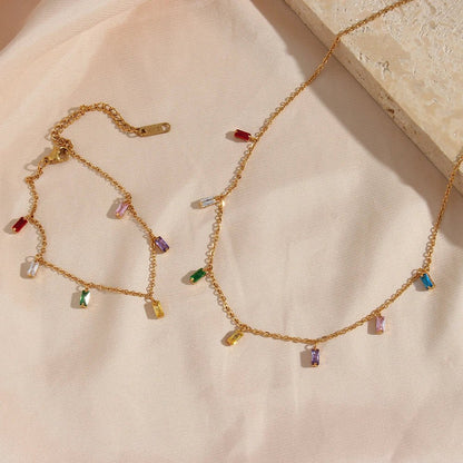 Colorful Square Stone Necklace - Zafinne Jewelry