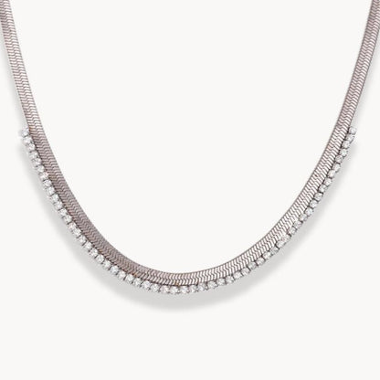 Cubic Zirconia Herringbone Necklace - Zafinne Jewelry