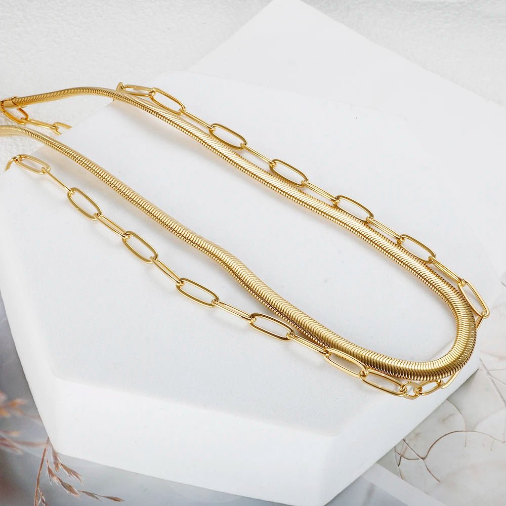 Double Layer Snake Chain Necklace - Zafinne Jewelry