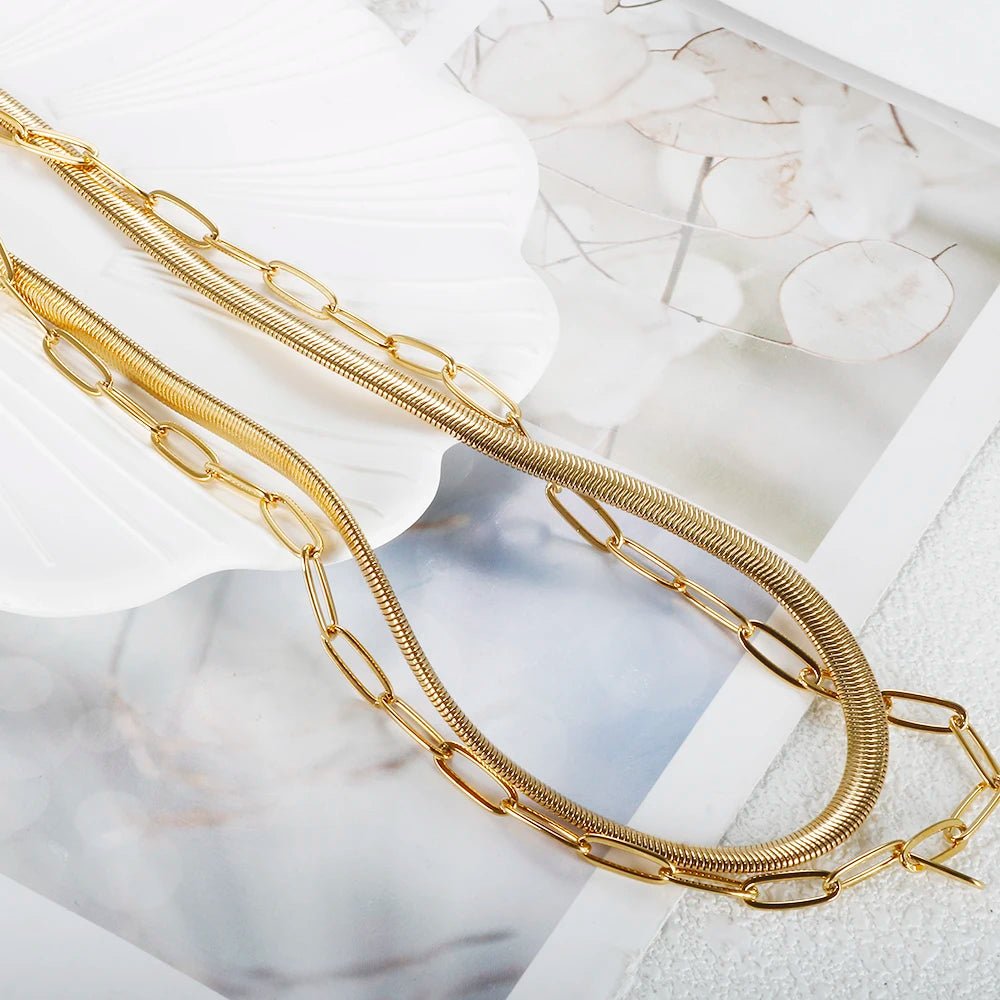 Double Layer Snake Chain Necklace - Zafinne Jewelry