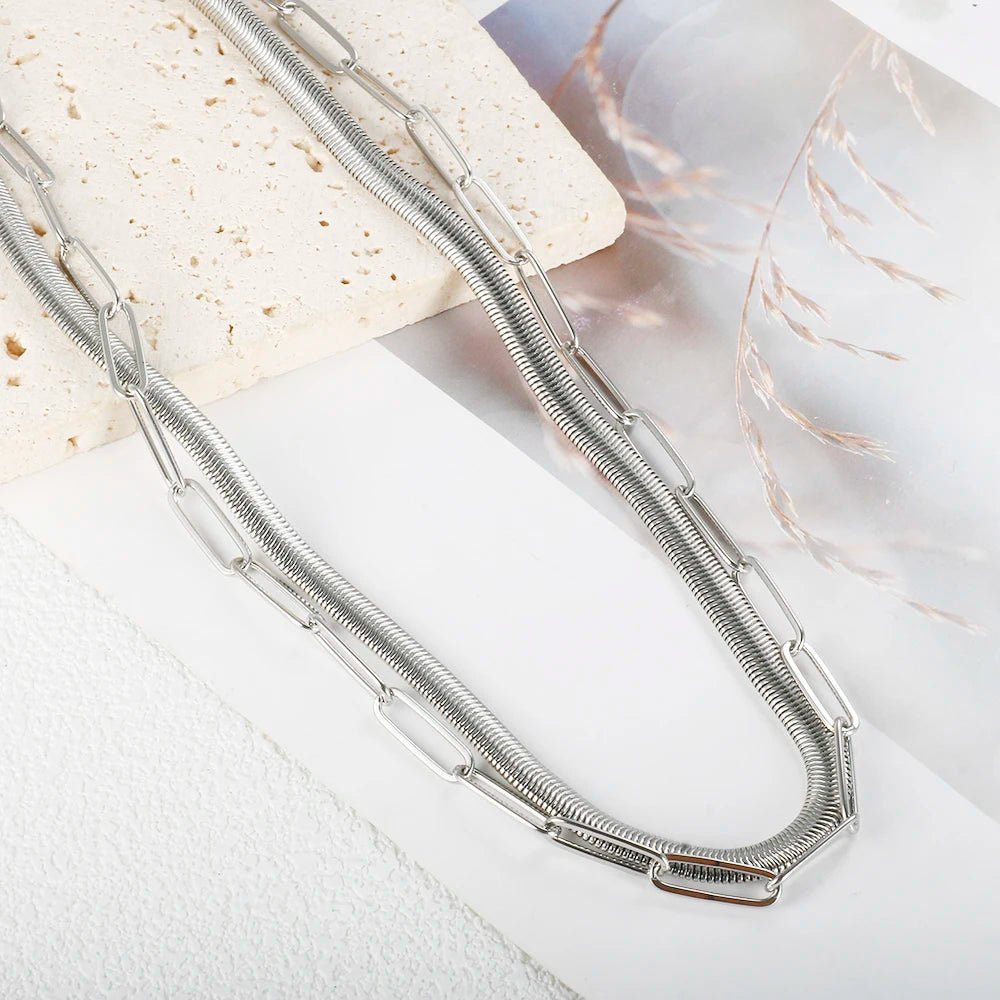 Double Layer Snake Chain Necklace - Zafinne Jewelry