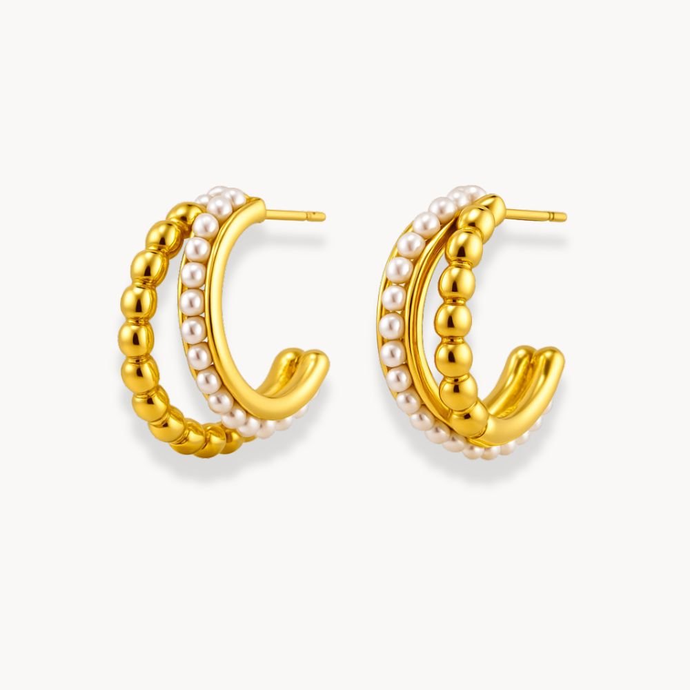 Double Stacked Pearl Hoop Earrings - Zafinne Jewelry