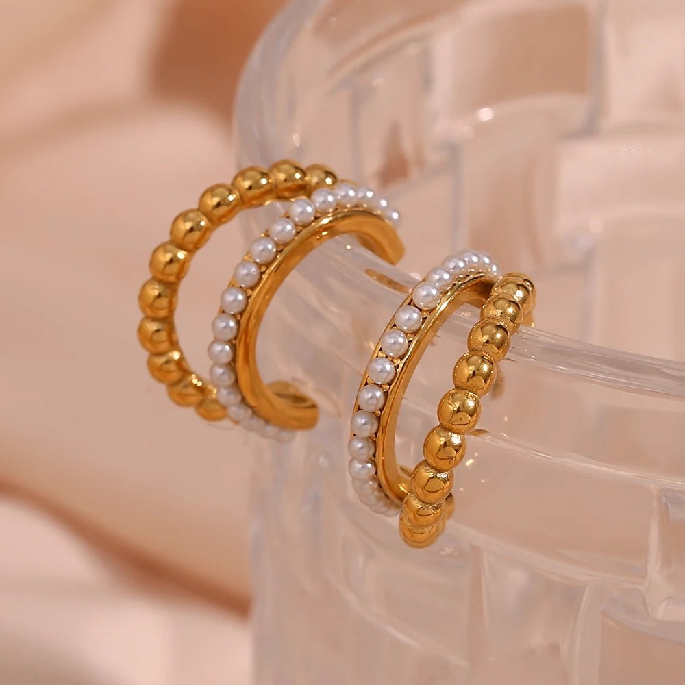 Double Stacked Pearl Hoop Earrings - Zafinne Jewelry