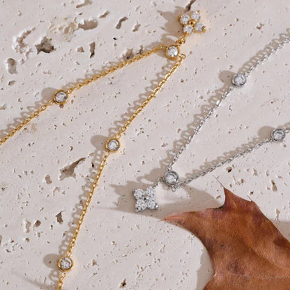 Elena Dainty Zircon Clover Necklace - Zafinne Jewelry