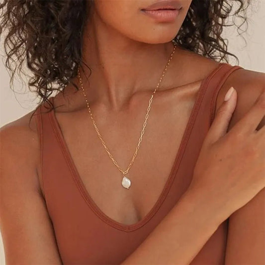 Freshwater Pearl Pendant Chain Necklace - Zafinne Jewelry